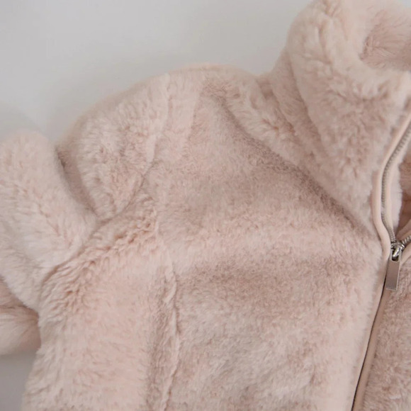 Tribal Jeans Pink Faux Fur Zip Up Bomber Jacket Size P/S - Picture 12 of 13